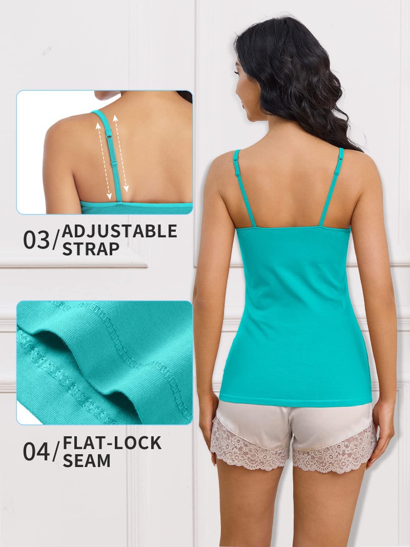 ATTRACO Spaghetti Tank Shirt for Women Cotton Camisole Packs Solid Black Aqua Small - Image 5